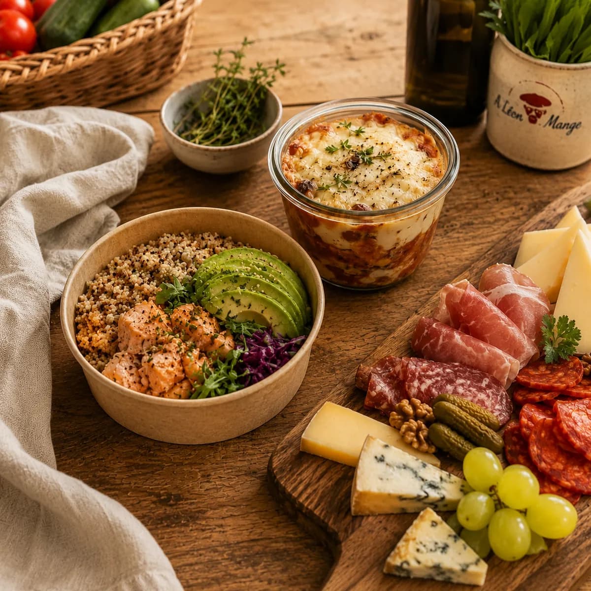 Bowl, bocal et planche de charcuterie et fromage de la boutique